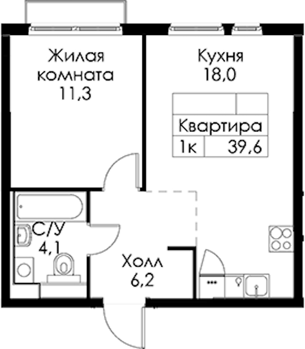 1-комнатная квартира 39.6 м², 5/13 эт., ЖК «Кантемировская 11»